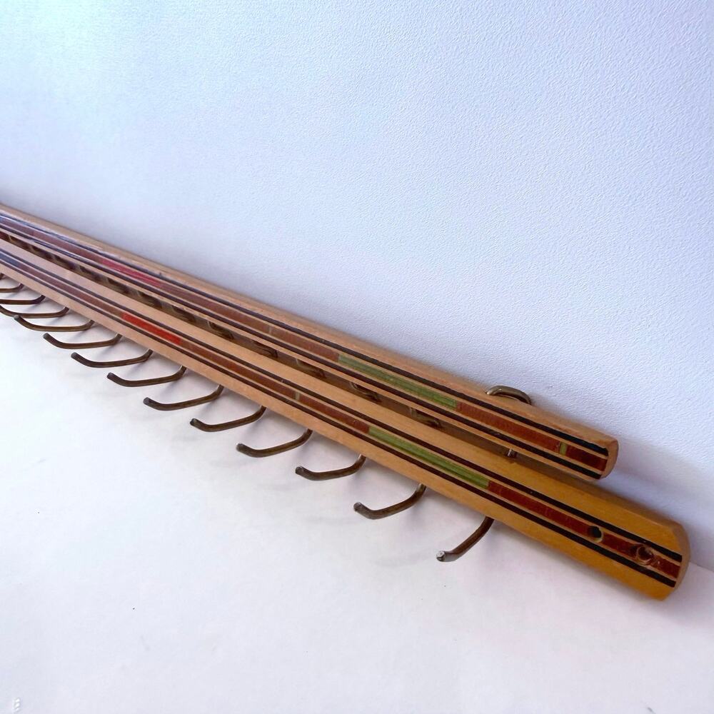 Vintage Tie Rack Wood Metal Painted Stripes Swivel Collapsible Belt Jewelry